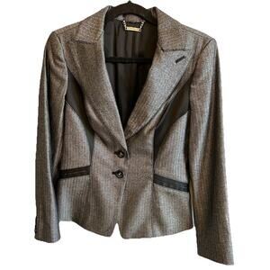 BEBE Metallic Jacket Wool Blend Preppy Blazer 90s Dark Leather Size 8 Y2K Goth